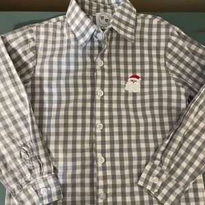 Boys grey and white gingham Santa button down shirt